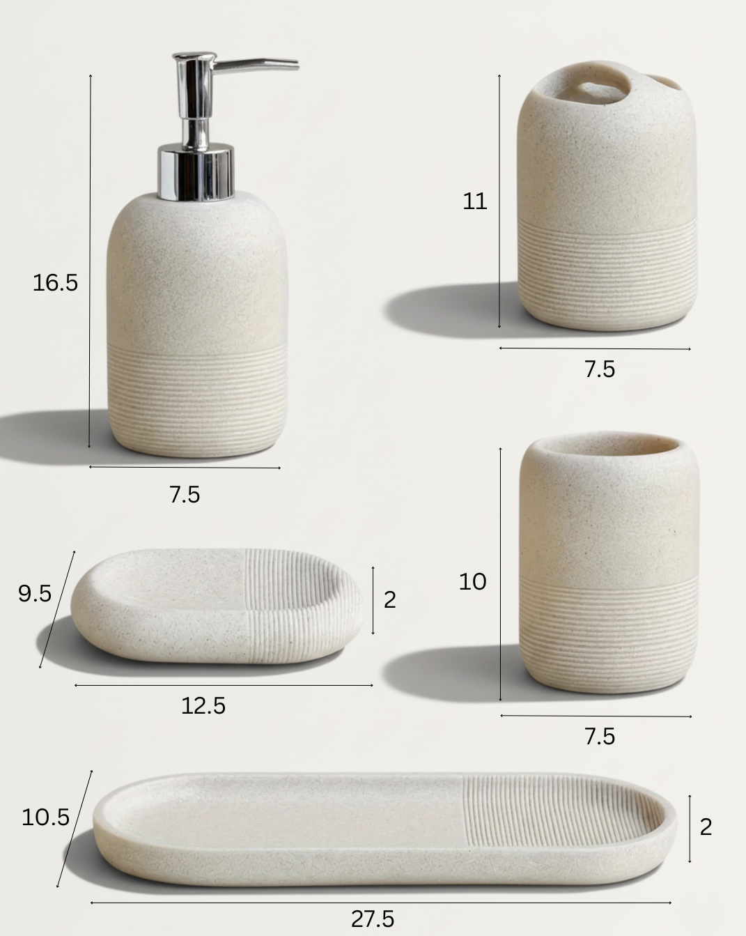 5-Delige Badkamerset met Gele Zandsteen Textuur — Luxe Badkameraccessoires Set - Maison Roze